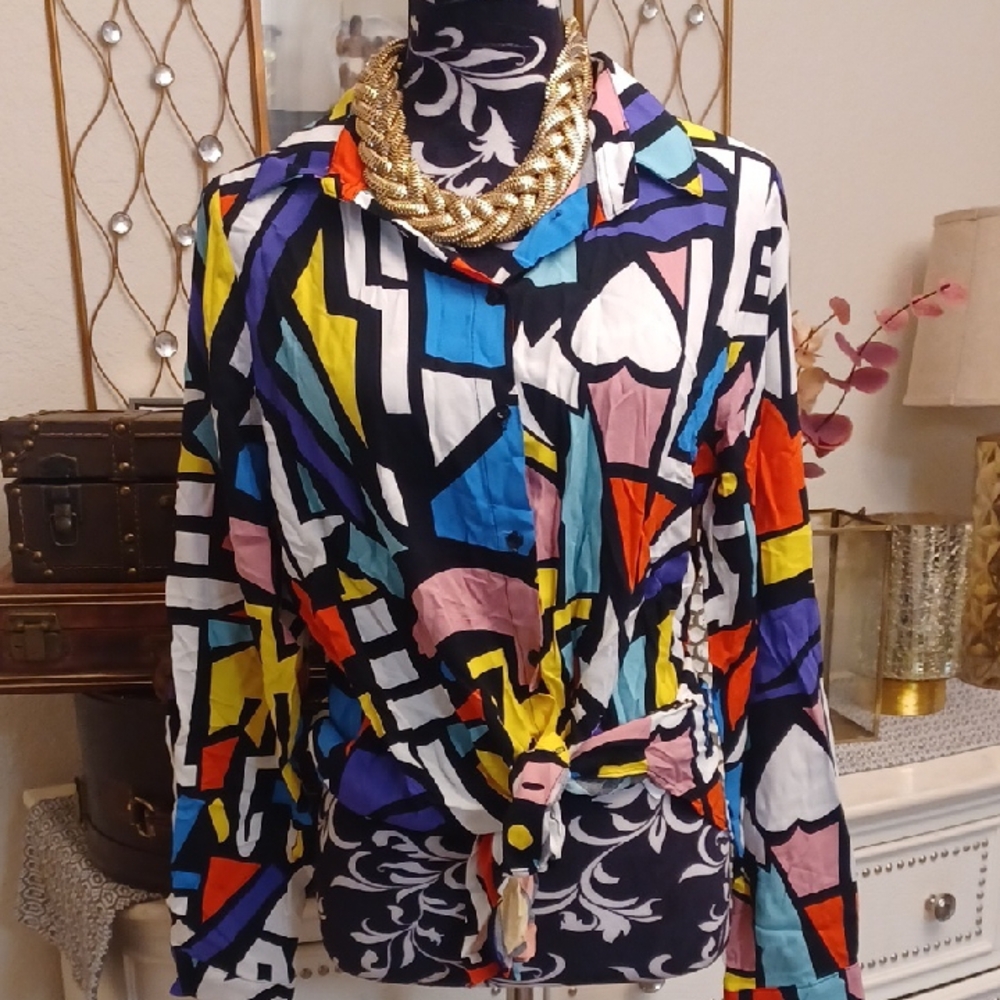 Colorful Geometric Print Blouse